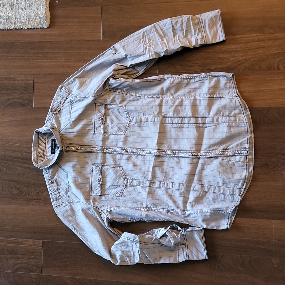 INC. International Concepts Long Sleeve Button Down Shirt. Silver. Size M